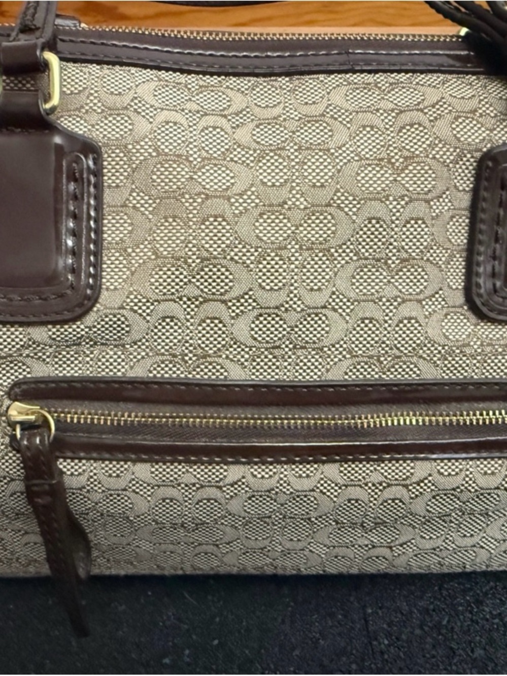 Coach Khaki Signature Satchel with Brown Leather Trim - Picture 3 of 12